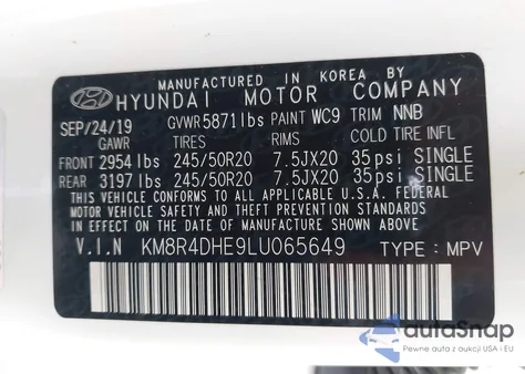 2020 Hyundai Palisade Sel from USA, damaged, VIN KM8R4DHE9LU065649
